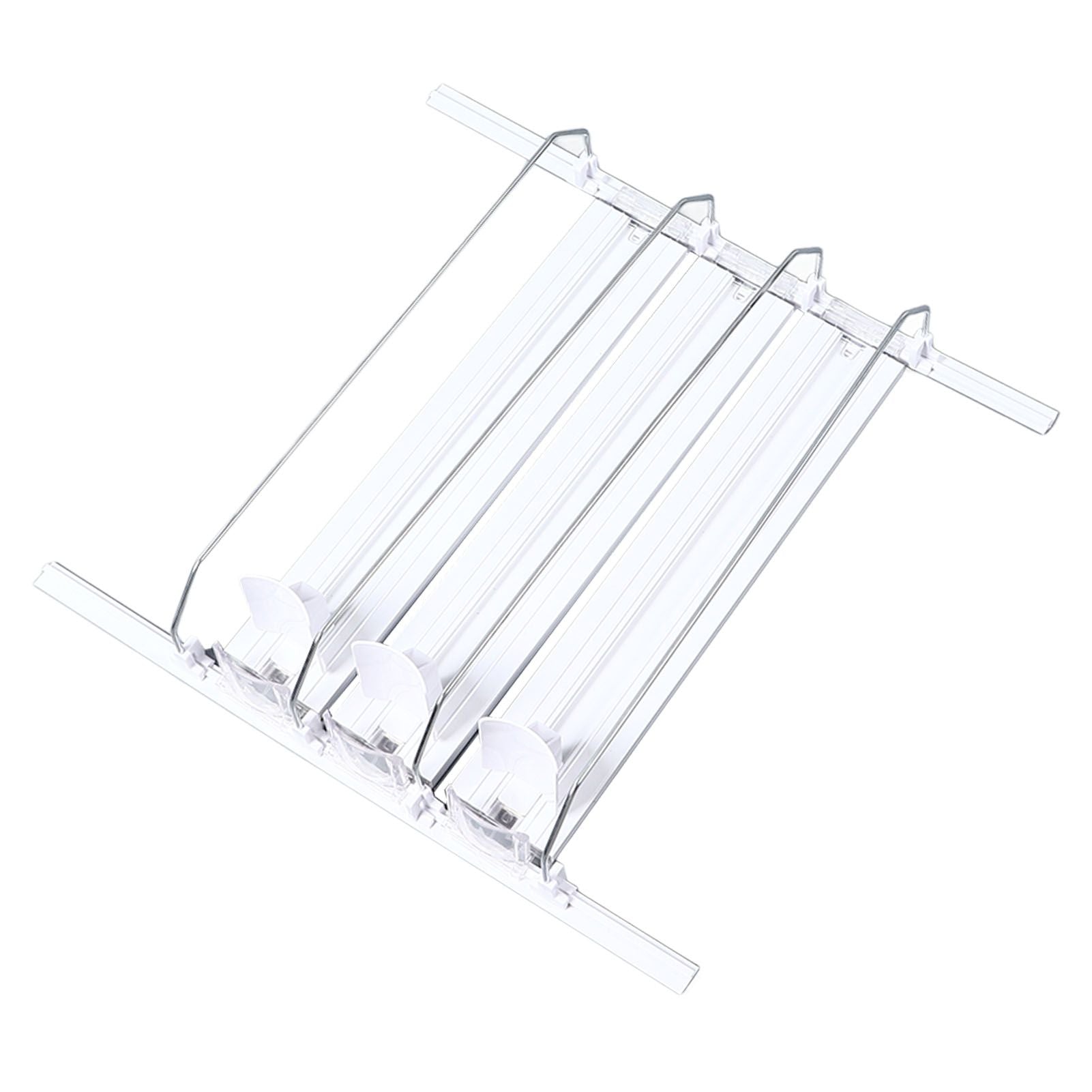 38cm Drink Organizer for Fridge Automatic Pusher Glide 12oz 16oz 20oz Soda Dispenser for Fridge Width Adjustable E Shaped 38cm White