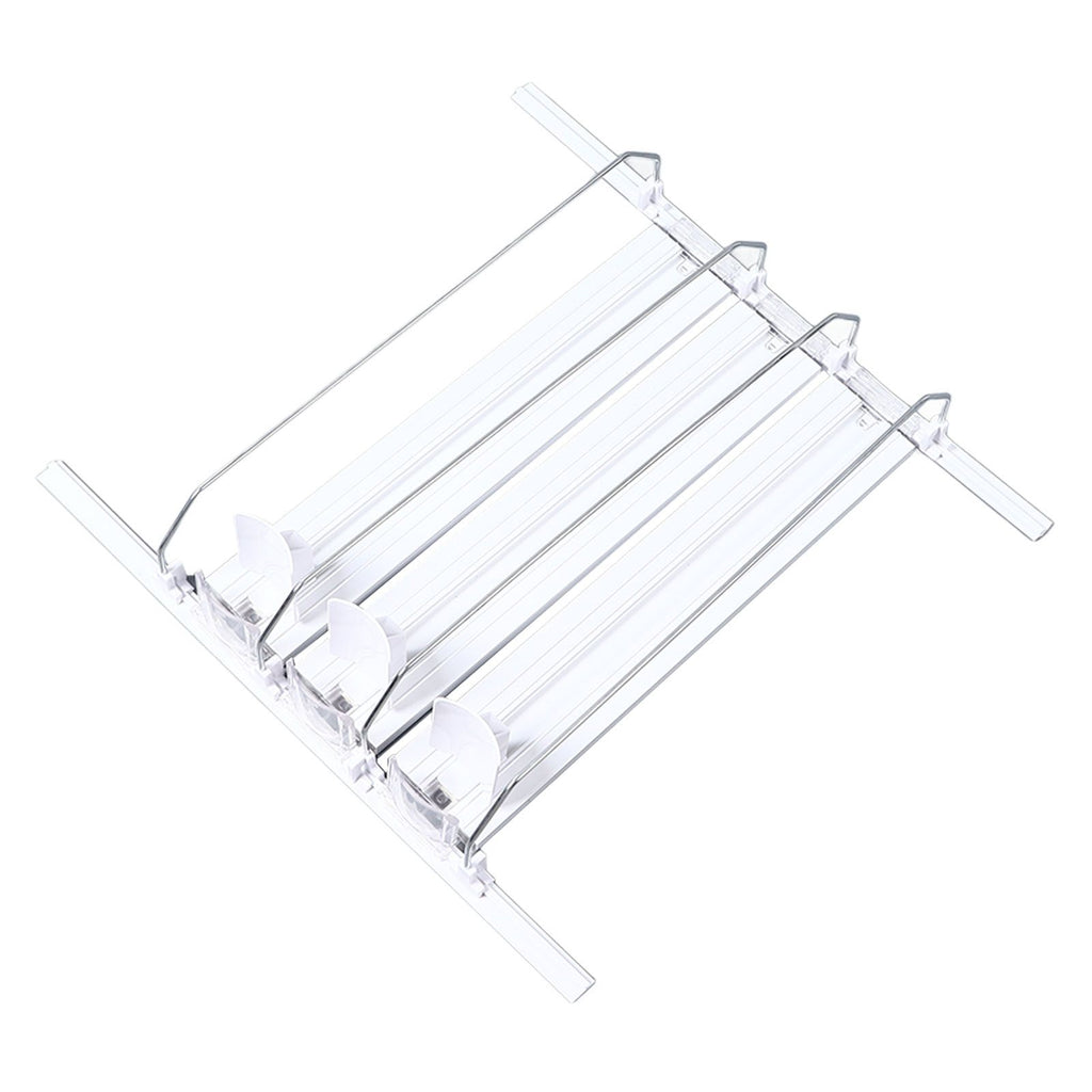 38cm Drink Organizer for Fridge Automatic Pusher Glide 12oz 16oz 20oz Soda Dispenser for Fridge Width Adjustable E Shaped 38cm White