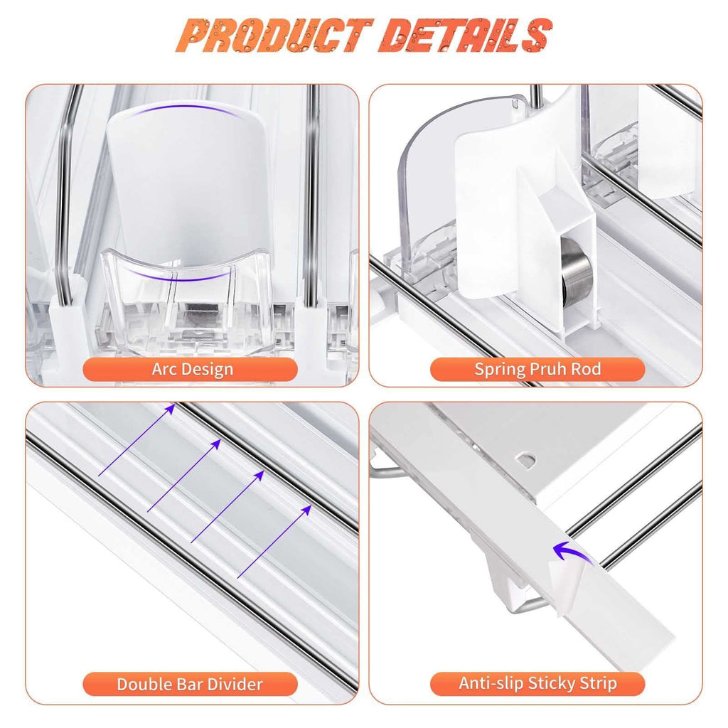 38cm Drink Organizer for Fridge Automatic Pusher Glide 12oz 16oz 20oz Soda Dispenser for Fridge Width Adjustable E Shaped 38cm White
