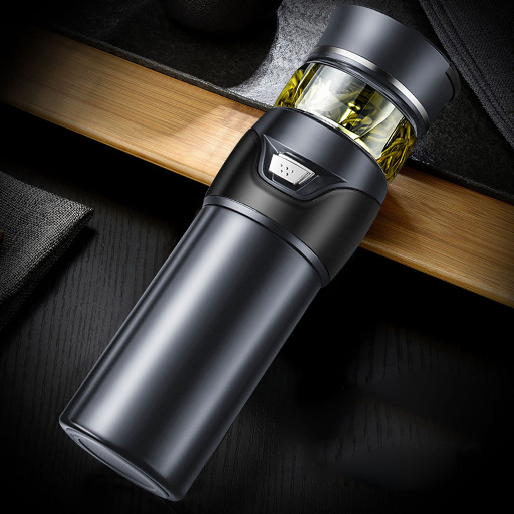 Tea Bottle with Infuser Tea Tumbler Stainless Steel Double Layer Insulated Cup for Men Daily Office Home Brown