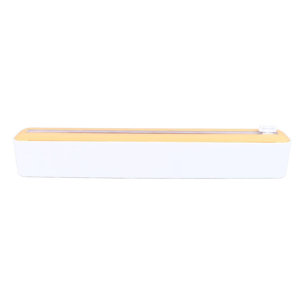 Reusable Cling Film Dispenser Magnetic Refillable Plastic Wrap Dispenser with Cutter Magnetic Stripe White Yellow