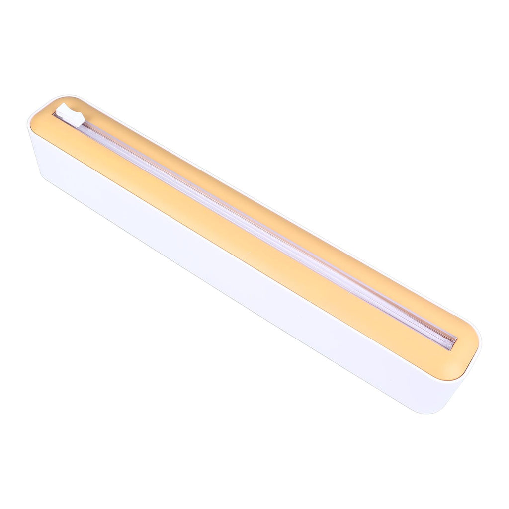 Reusable Cling Film Dispenser Magnetic Refillable Plastic Wrap Dispenser with Cutter Magnetic Stripe White Yellow