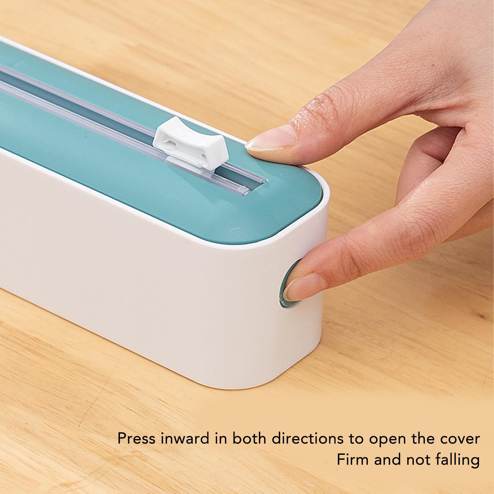 Reusable Cling Film Dispenser Magnetic Refillable Plastic Wrap Dispenser with Cutter Magnetic Stripe White Green