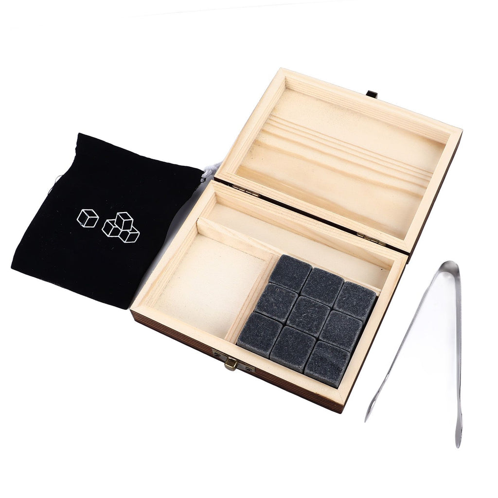 Whisky Stones Cube Shaped Granite Chilling Whiskey Rocks Set Recyclable Quick Drying Whisky Stones with Pine Box