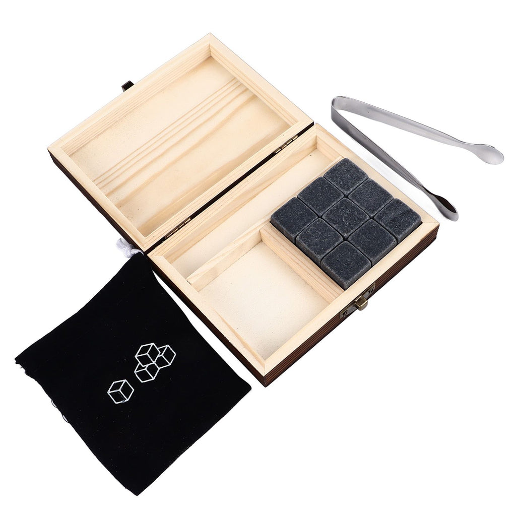 Whisky Stones Cube Shaped Granite Chilling Whiskey Rocks Set Recyclable Quick Drying Whisky Stones with Pine Box