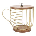 Coffee Pod Holder Iron Large Capacity Space Saving Wooden Base Coffee Pods Storage Organizer for Home Coffee Bar Gold with Lid