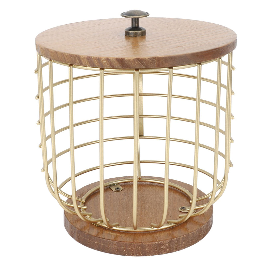 Coffee Pod Holder Iron Large Capacity Space Saving Wooden Base Coffee Pods Storage Organizer for Home Coffee Bar Gold with Lid