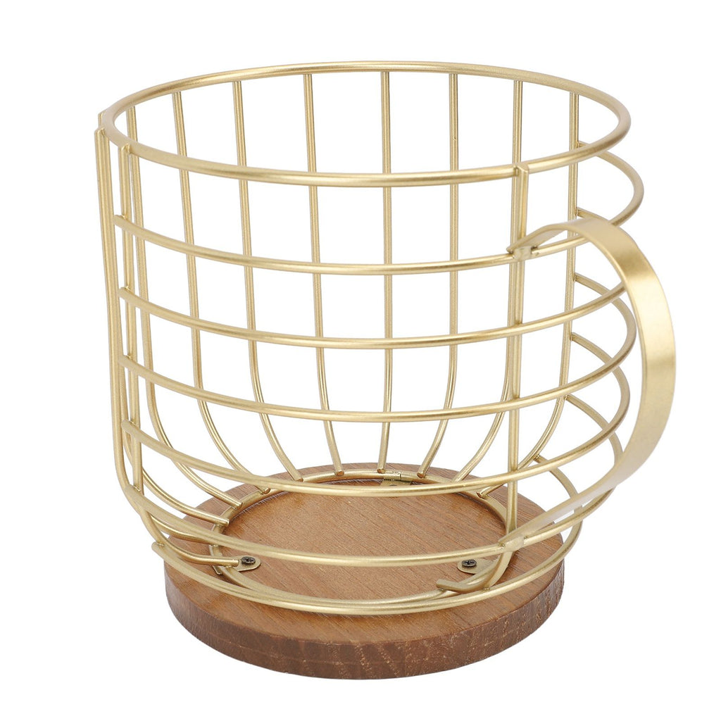 Coffee Pod Holder Iron Large Capacity Space Saving Wooden Base Coffee Pods Storage Organizer for Home Coffee Bar Gold with Lid