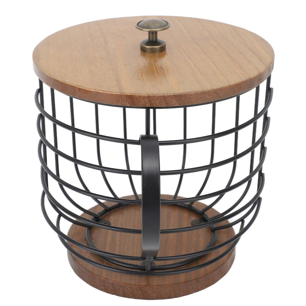 Coffee Pod Holder Iron Large Capacity Space Saving Wooden Base Coffee Pods Storage Organizer for Home Coffee Bar Black with Lid