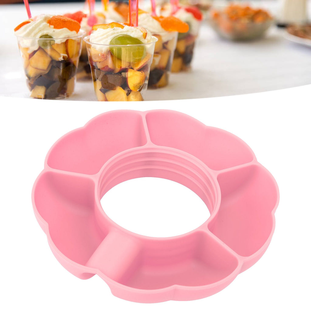 5 Grid Silicone Divided Serving Tray Snack Divider Divided Container Round Serving Platter for 40oz Cup Pink
