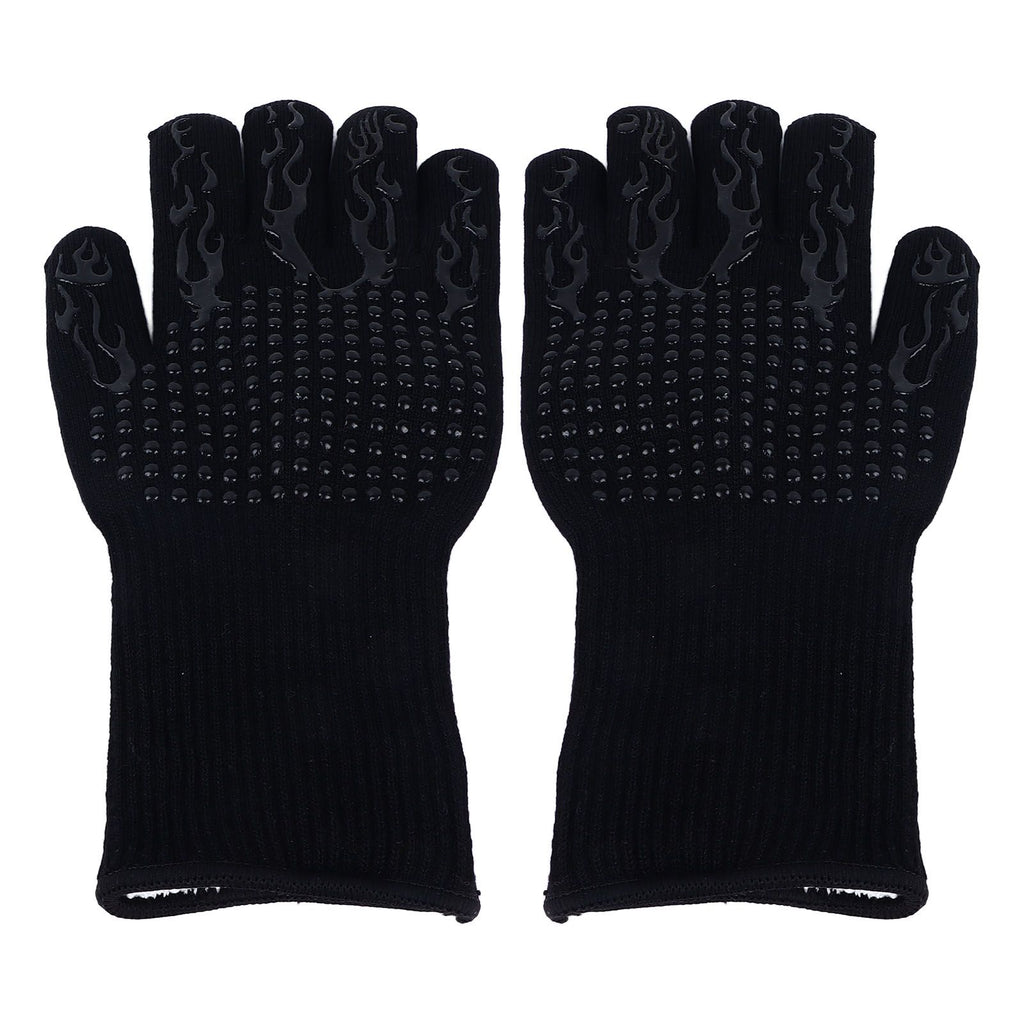 BBQ Gloves Fireproof Heat Resistant Prevent Slip Grilling Gloves for Microwave Oven Barbecue Baking Black