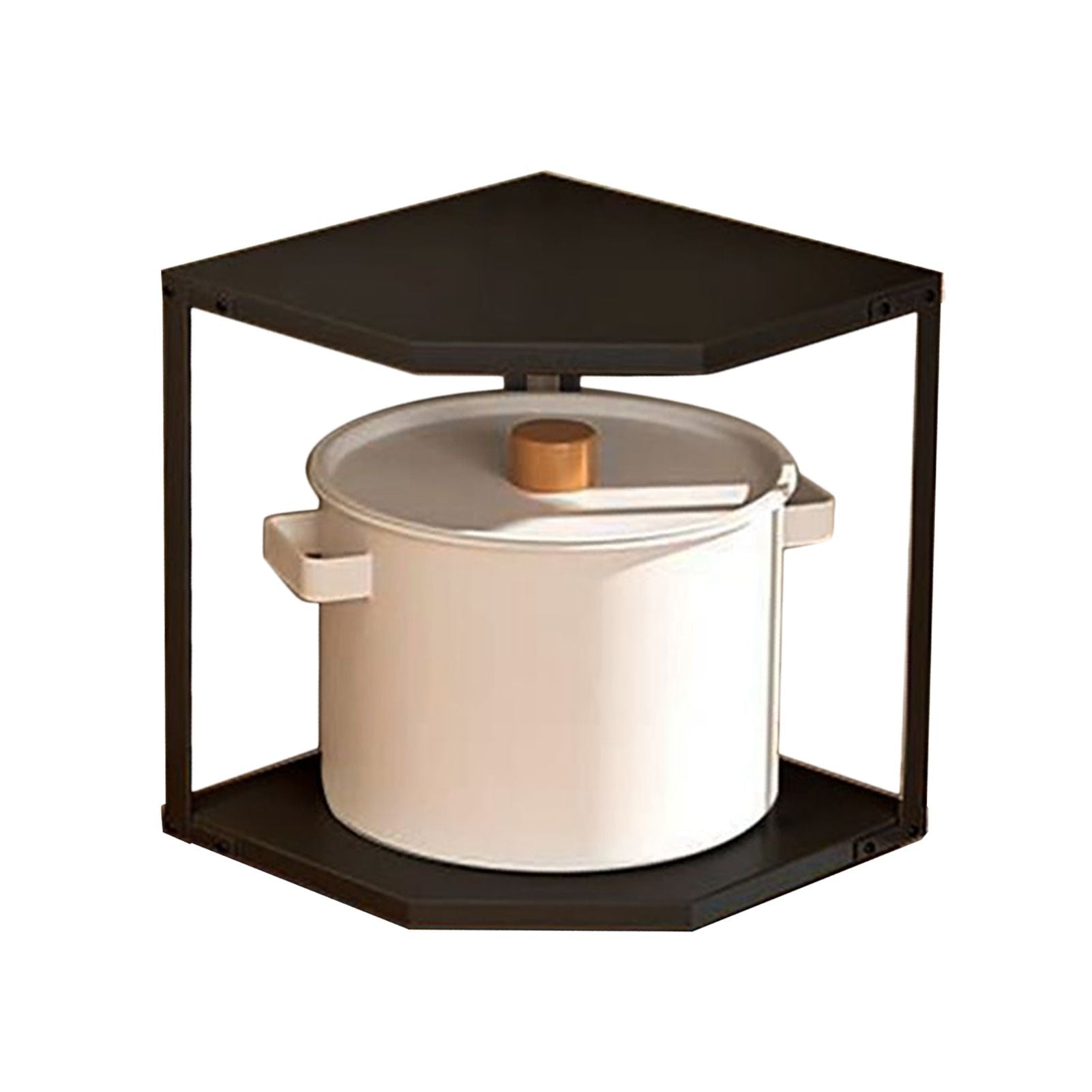 Kitchen Small Corner Shelf Rack Fan Shaped Space Saving Stable Carbon Steel Cookware Stand for Pots Pans 2 Layer Black 27x27x27.6cm