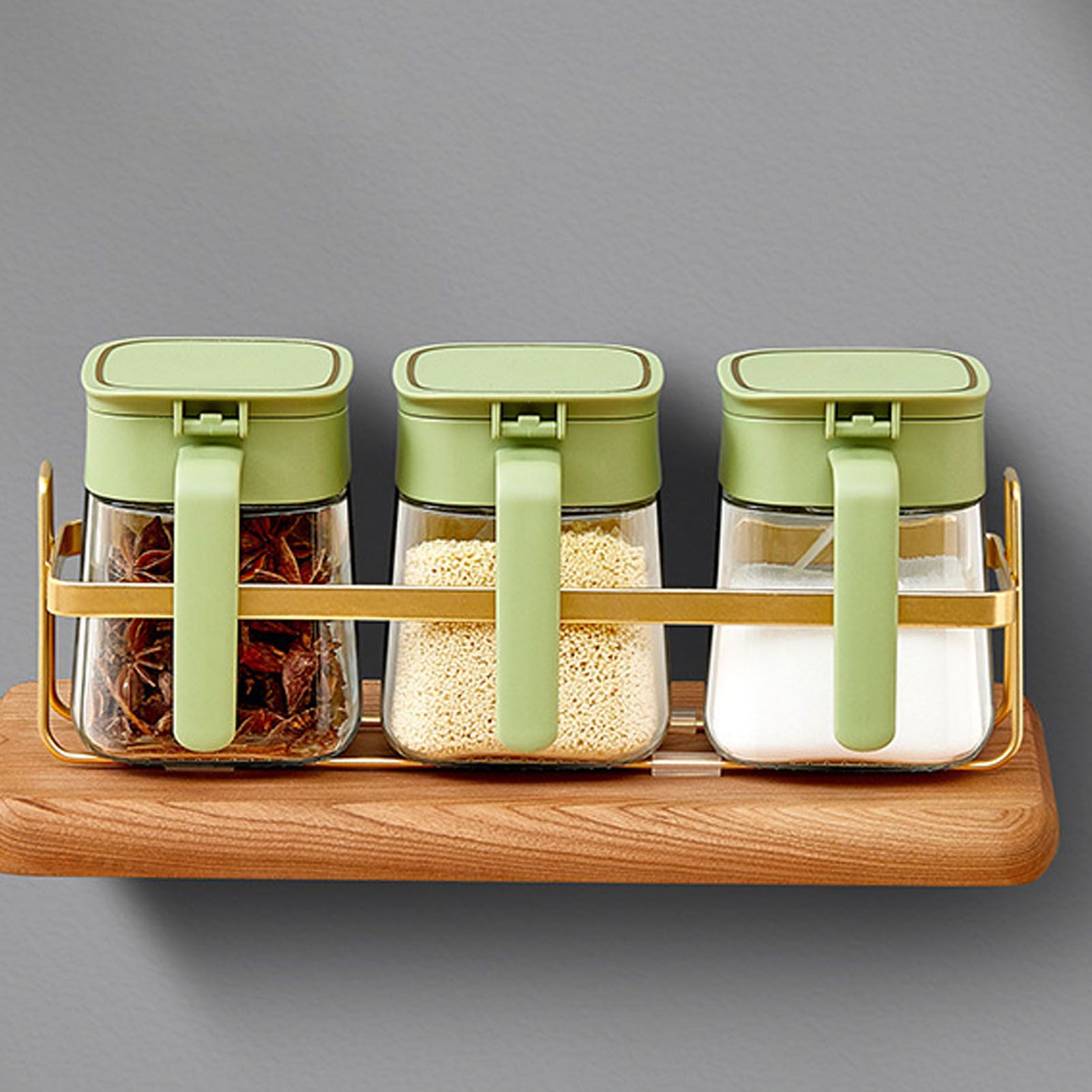 Spice Jar Glass Transparent Salt Sugar Pepper Seasoning Container Bottle for Home Kitchen Green