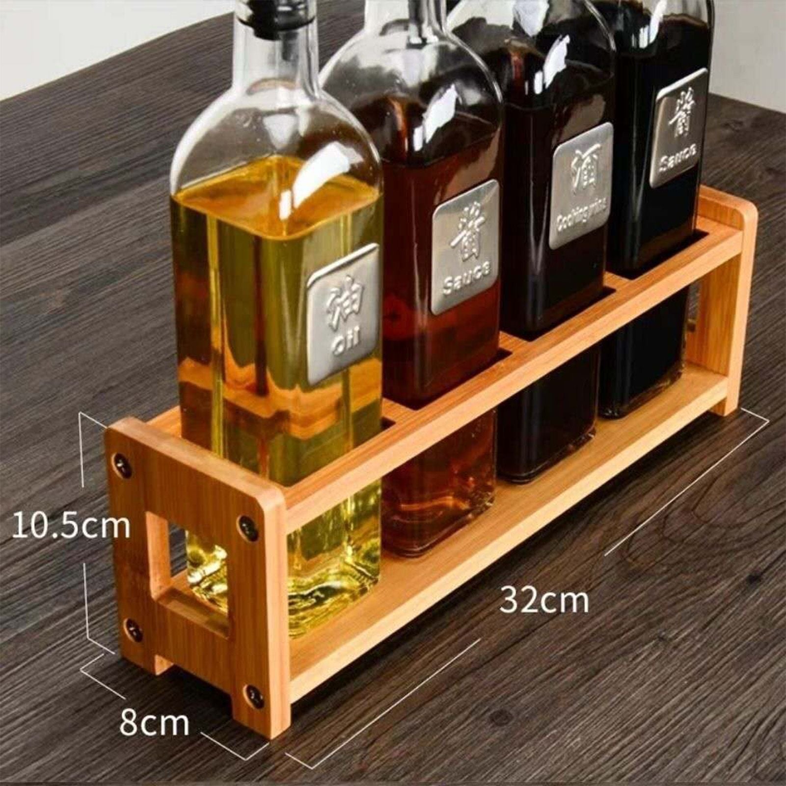 Seasoning Storage Stand Bamboo Wood 4 Holes Multifunctional Anti Slip Space Saving Oil Bottle Rack Kitchen Supplies Square Slots