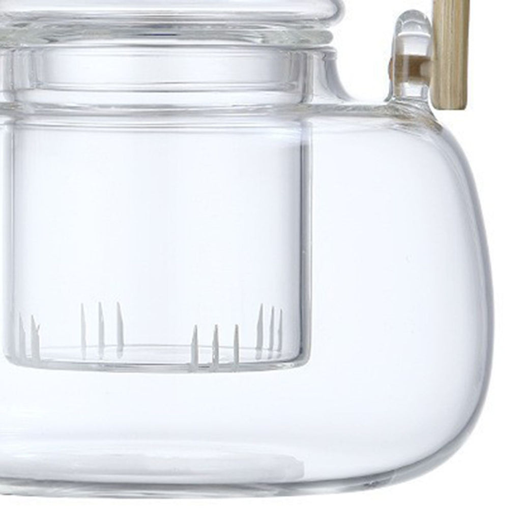 Household Teapot 1000ml Large Capacity Multifunctional Borosilicate Teapot with Bamboo Handle