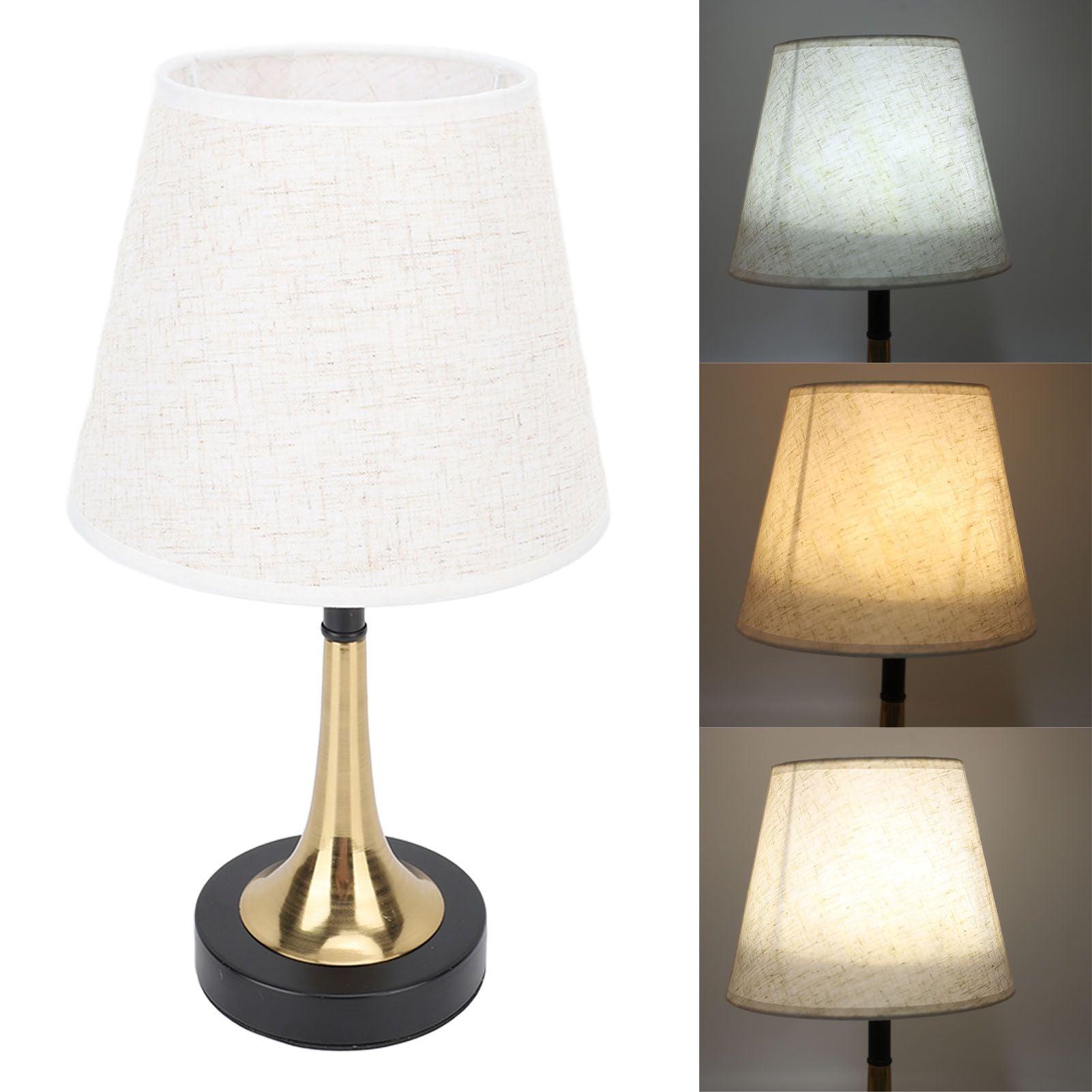 USB Bedside Table Lamp 3 Color Temperature Dimmable LED Nightstand Lamp with Grey Linen Fabric Shade Remote Control Timer Off 3W