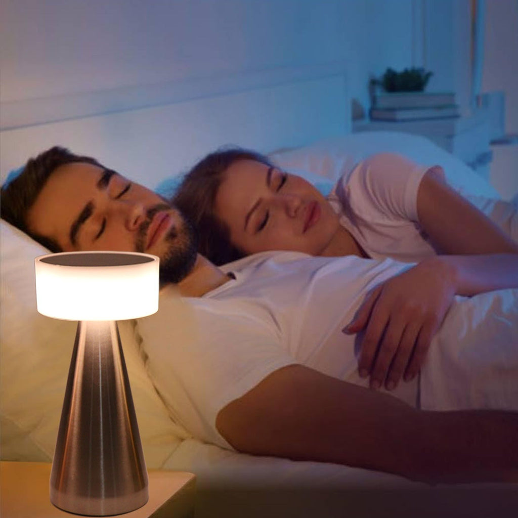 Portable LED Table Lamp 3 Color Temperatures Stepless Dimming 1800mAh Rechargeable Battery Nightstand Lamp Bedside Lamp Silver