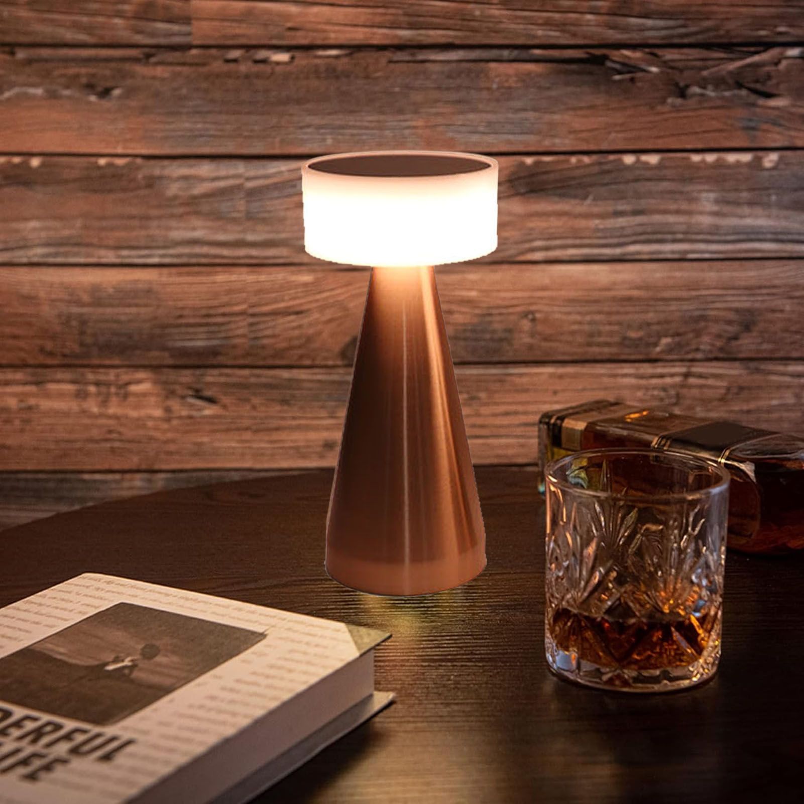 Portable LED Table Lamp 3 Color Temperatures Stepless Dimming 1800mAh Rechargeable Battery Nightstand Lamp Bedside Lamp Rose Gold