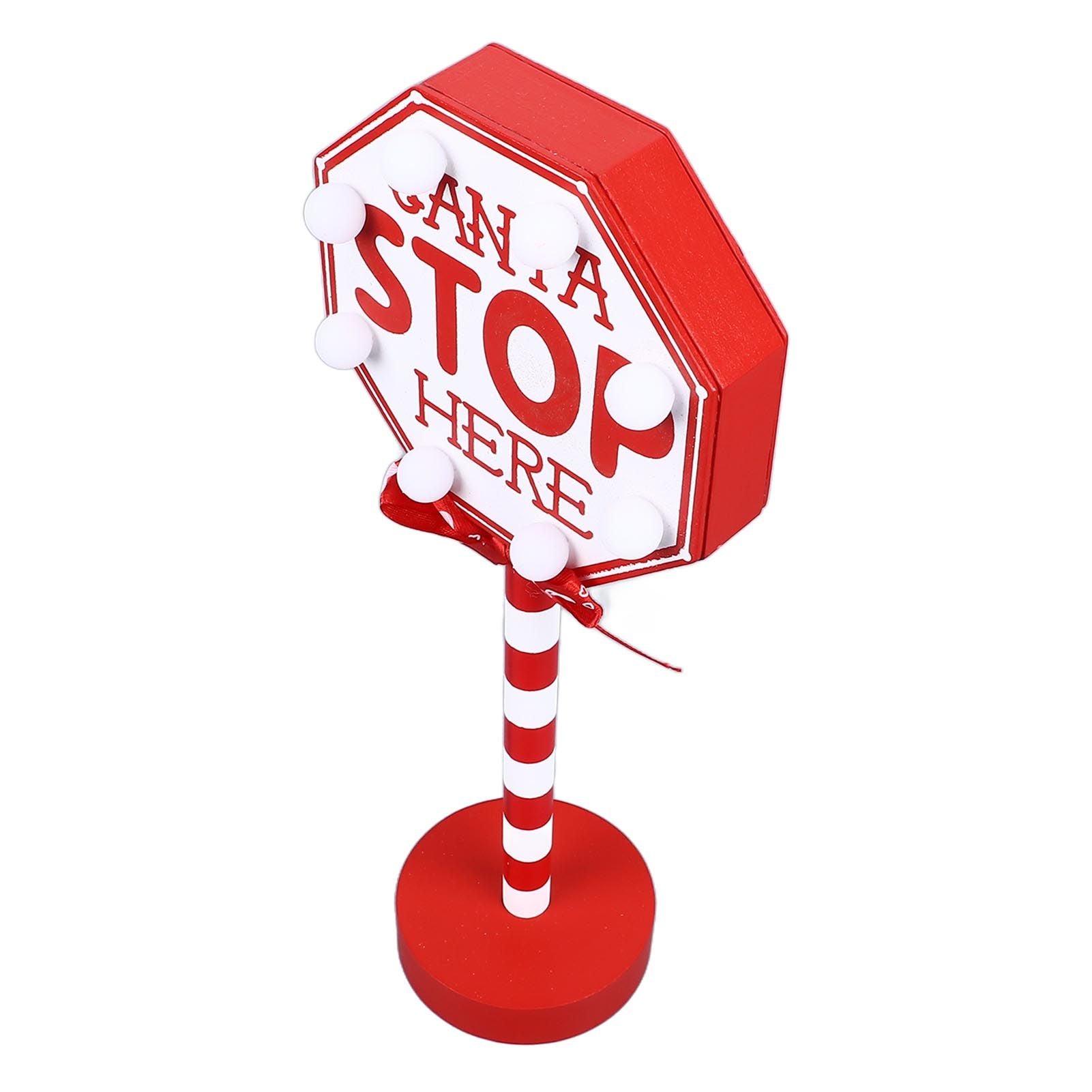 Christmas Stop Here Decor Metal Solid Wood LED Delicate Santa Stop Here Tree Topper for Christmas Party Octagon 12x8x30.5cm