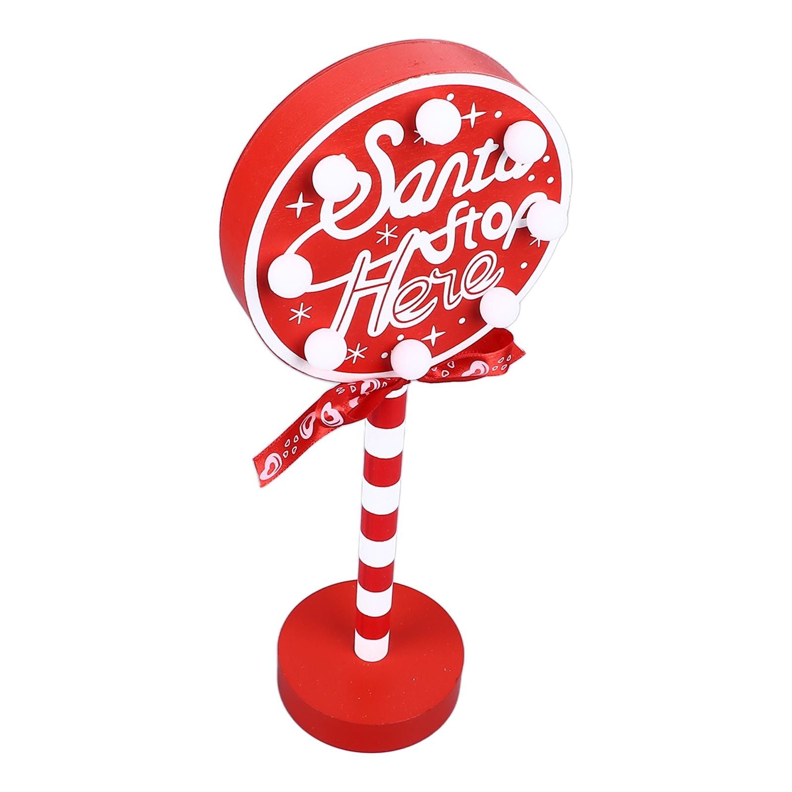 Christmas Stop Here Decor Metal Solid Wood LED Delicate Santa Stop Here Tree Topper for Christmas Party Round 12x8x30.5cm