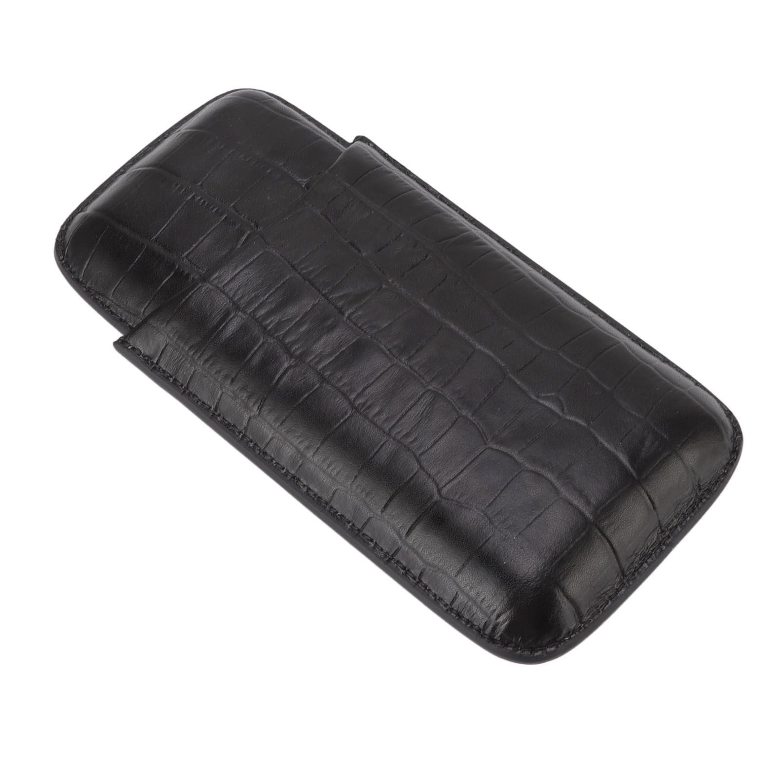 Cigar Leather Case Travel Portable 3pcs Cigar Holder Cigar Humidor with Cutter Set Black with Bamboo Joint Pattern