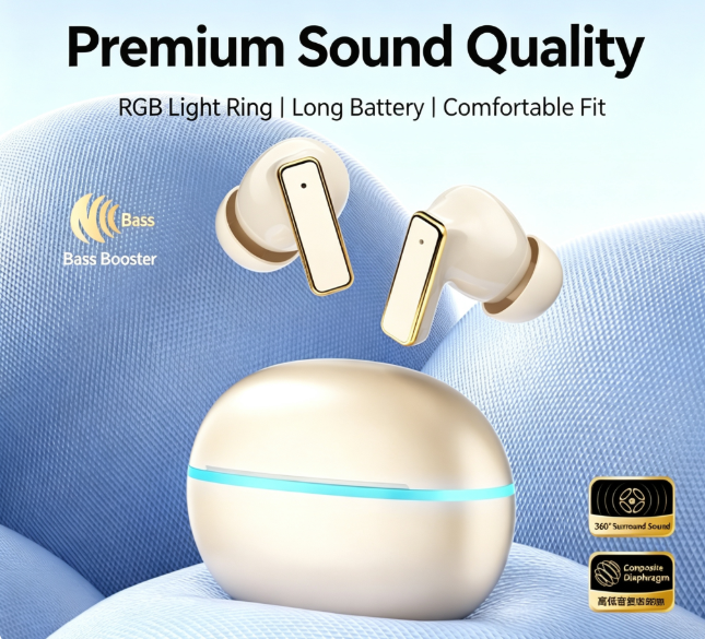 Y9 Wireless Bluetooth 6.0 Heavy Bass Earphones，Cream