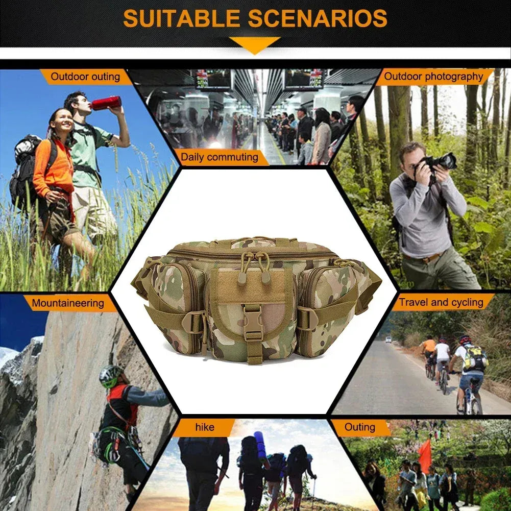 Outdoor Sports Fanny Pack Multipurpose Belt Bag for Camping Hiking Traveling Running Fishing - Khaki
