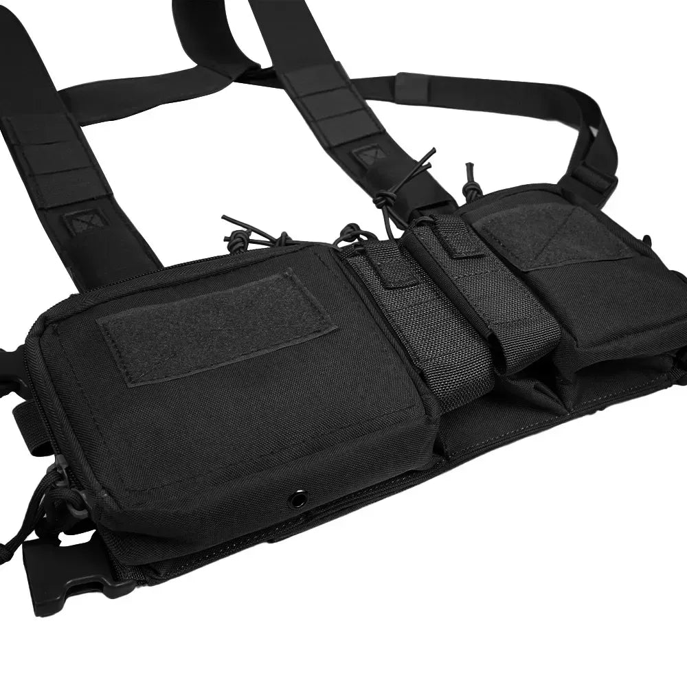 Tactical Chest Vest Rig Bag Field Training Vest Multifunctional Camouflage Strap with Multi-Pocket Outdoor Camping CS Match Pack - Black Camouflage