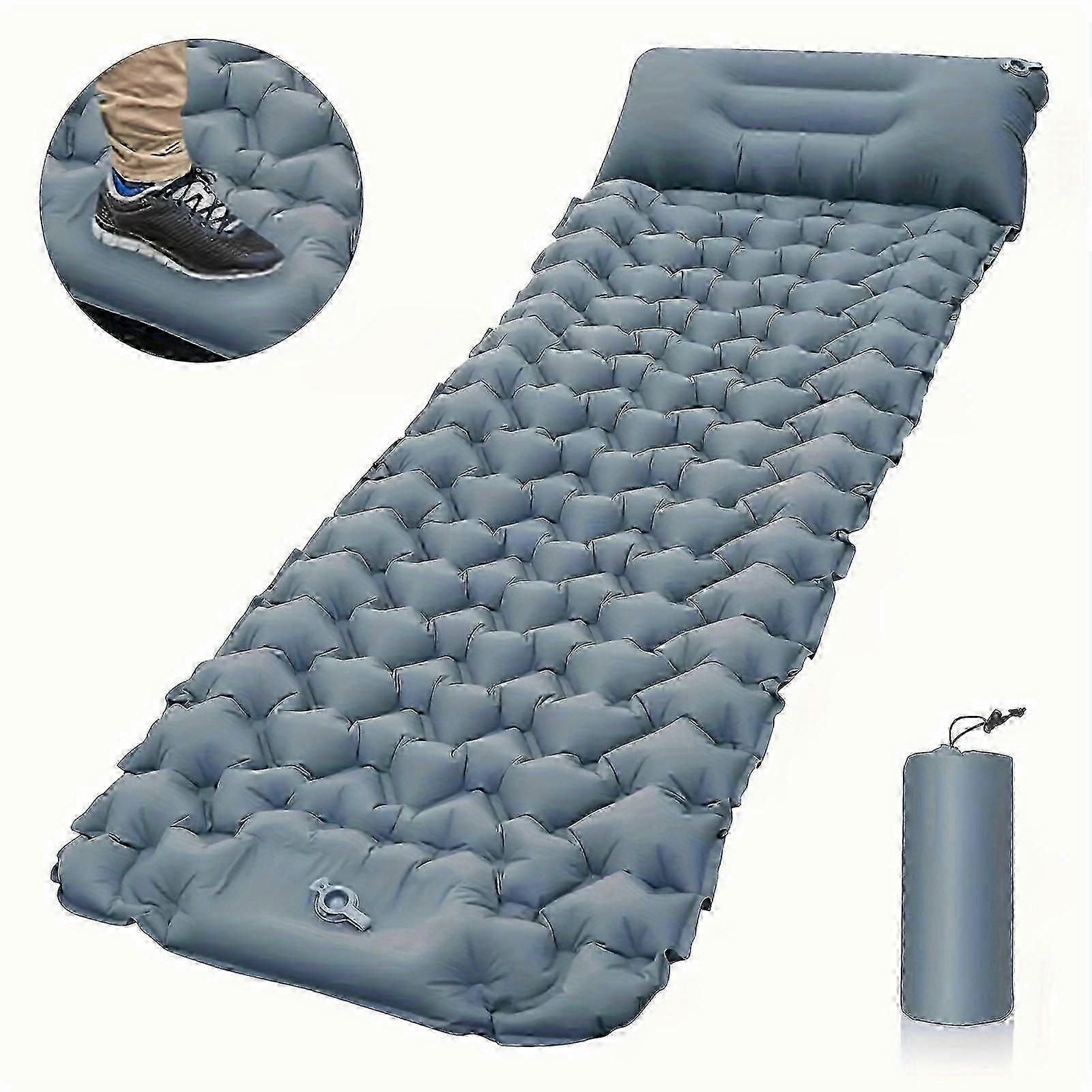 Portable Sleeping Pad, Camping Inflatable Mattress With Pillows, Folding Ultralight Air Cushion For Outdoor Hiking Trekking well - Blue