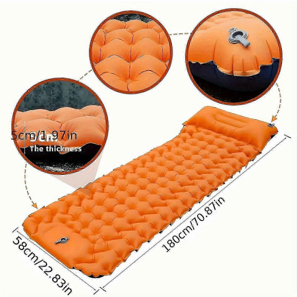 Portable Sleeping Pad, Camping Inflatable Mattress With Pillows, Folding Ultralight Air Cushion For Outdoor Hiking Trekking well - Blue