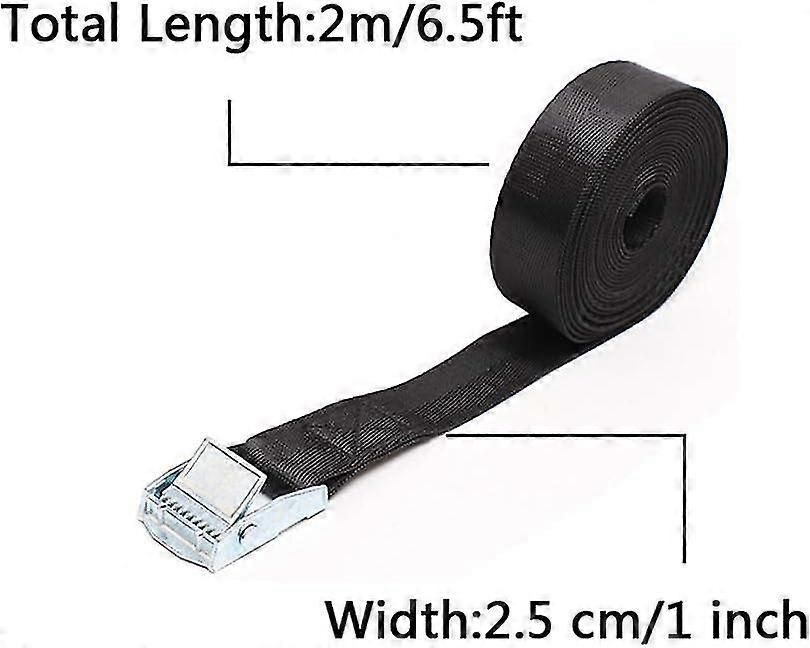 6 Pack Black Nylon Tie Down Straps with Zinc Alloy Lock (Black, 2m x 25mm)