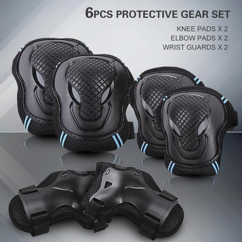6Pcs Protective Gear Set Knee Elbow Wrist Guards for Skateboard Cycling Riding - L