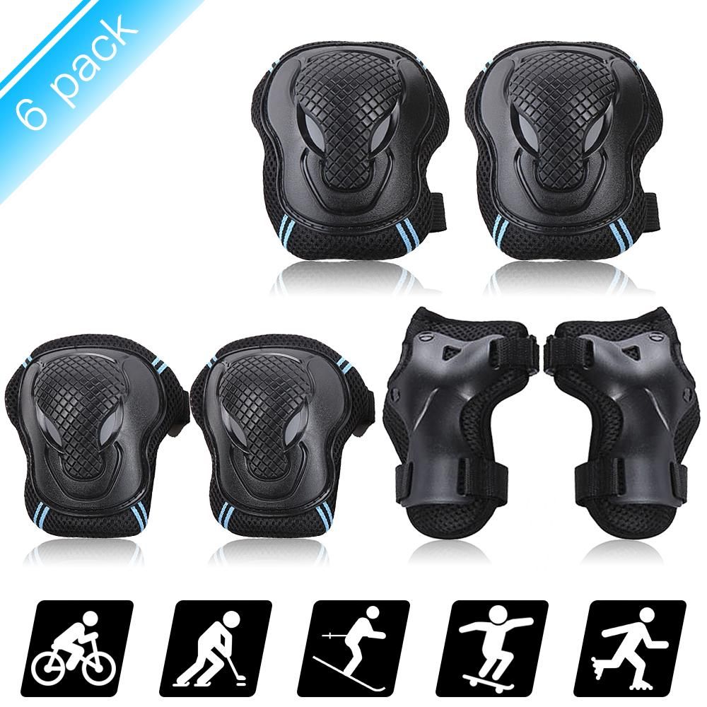 6Pcs Protective Gear Set Knee Elbow Wrist Guards for Skateboard Cycling Riding - L
