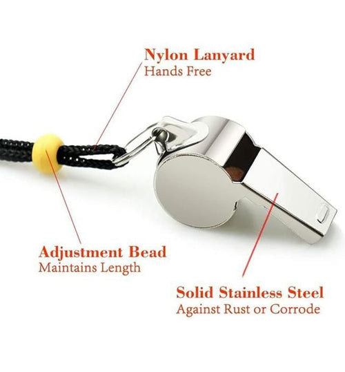 2PCS Stainless Steel Whistle Survival Tool Sports Referee Whistle with Adjustable Bead Lanyard-Silver