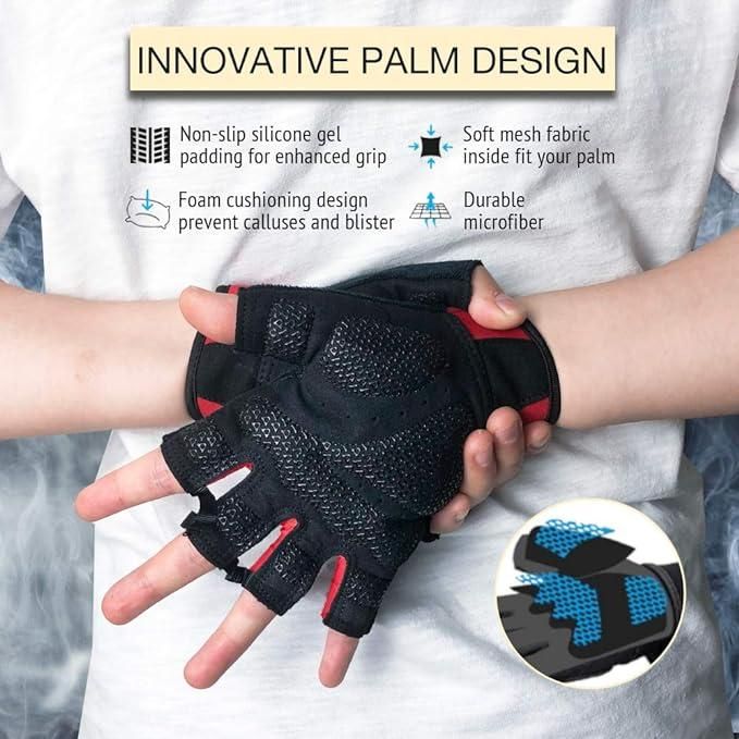 Fitness Gloves Half Finger Breathable Non Slip Weightlifting Training Workout Palm Support For Men And Women - Black M