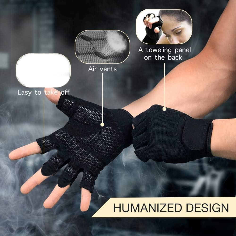 Fitness Gloves Half Finger Breathable Non Slip Weightlifting Training Workout Palm Support For Men And Women - Black L