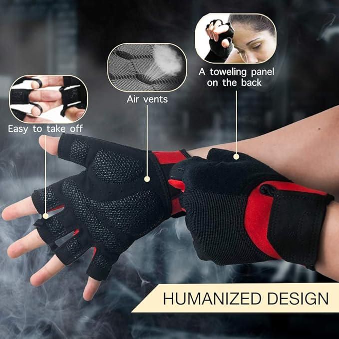 Fitness Gloves Half Finger Breathable Non Slip Weightlifting Training Workout Palm Support For Men And Women - Black XL