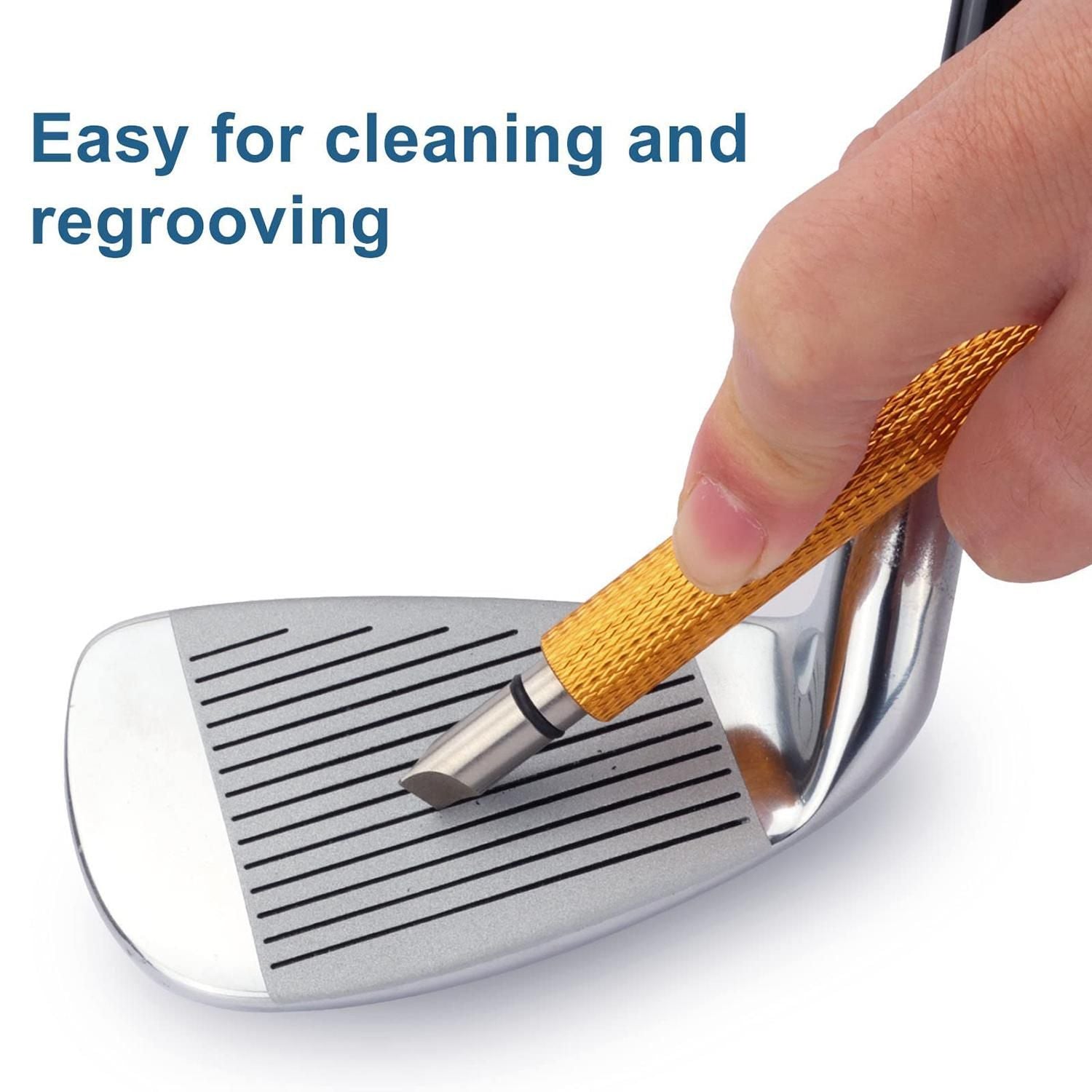 Golf Club Groove Cleaning Tool Wedge and Iron Groove Sharpener Golf Accessory - Gold