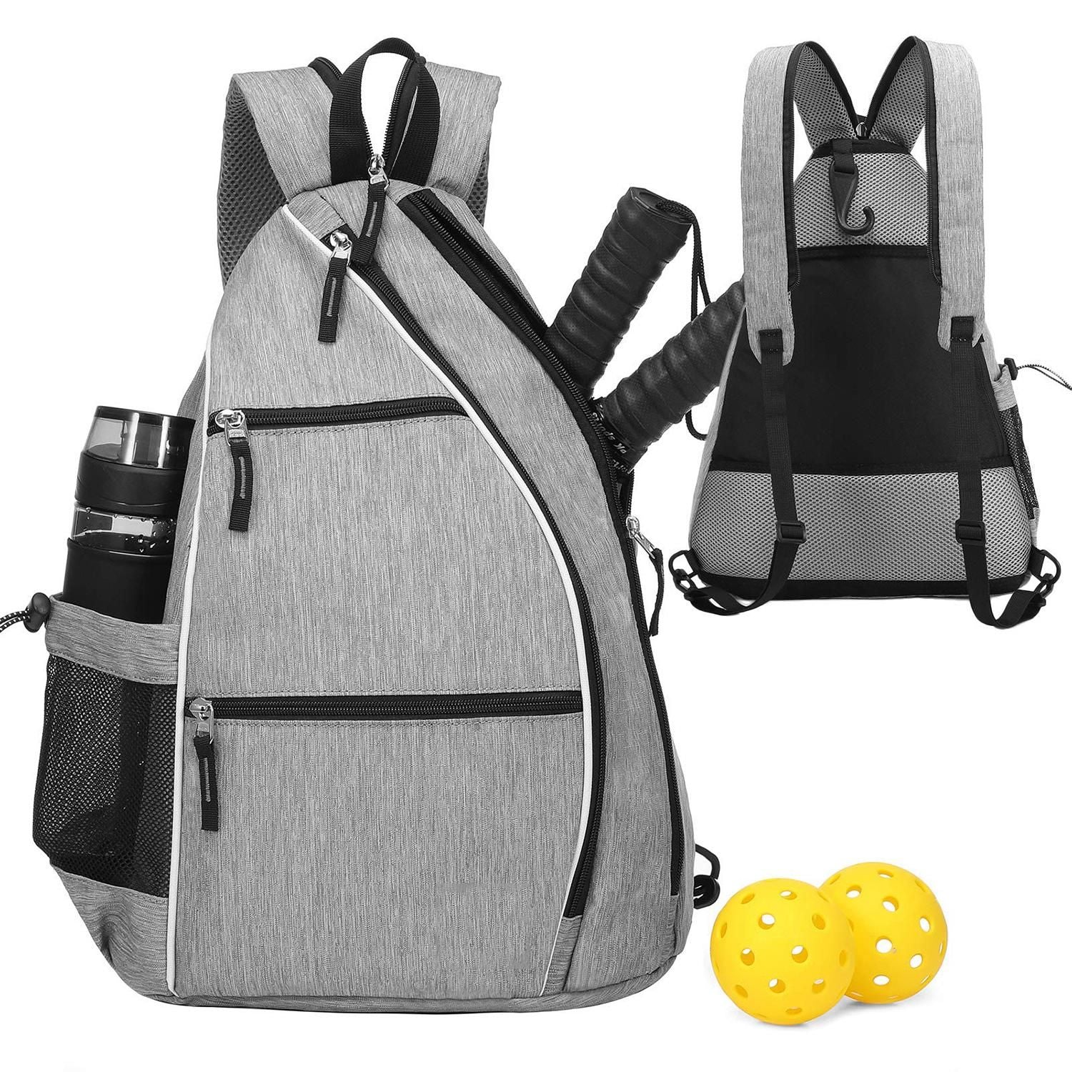 Pickleball Backpack Adjustable Sling Bag With Fence Hook And Large Capacity - Black