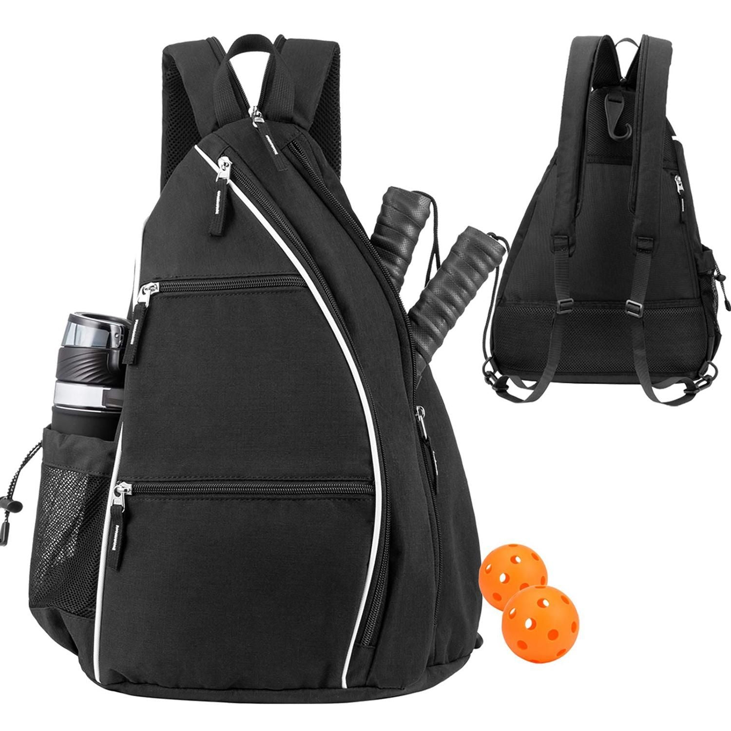 Pickleball Backpack Adjustable Sling Bag With Fence Hook And Large Capacity - Gray