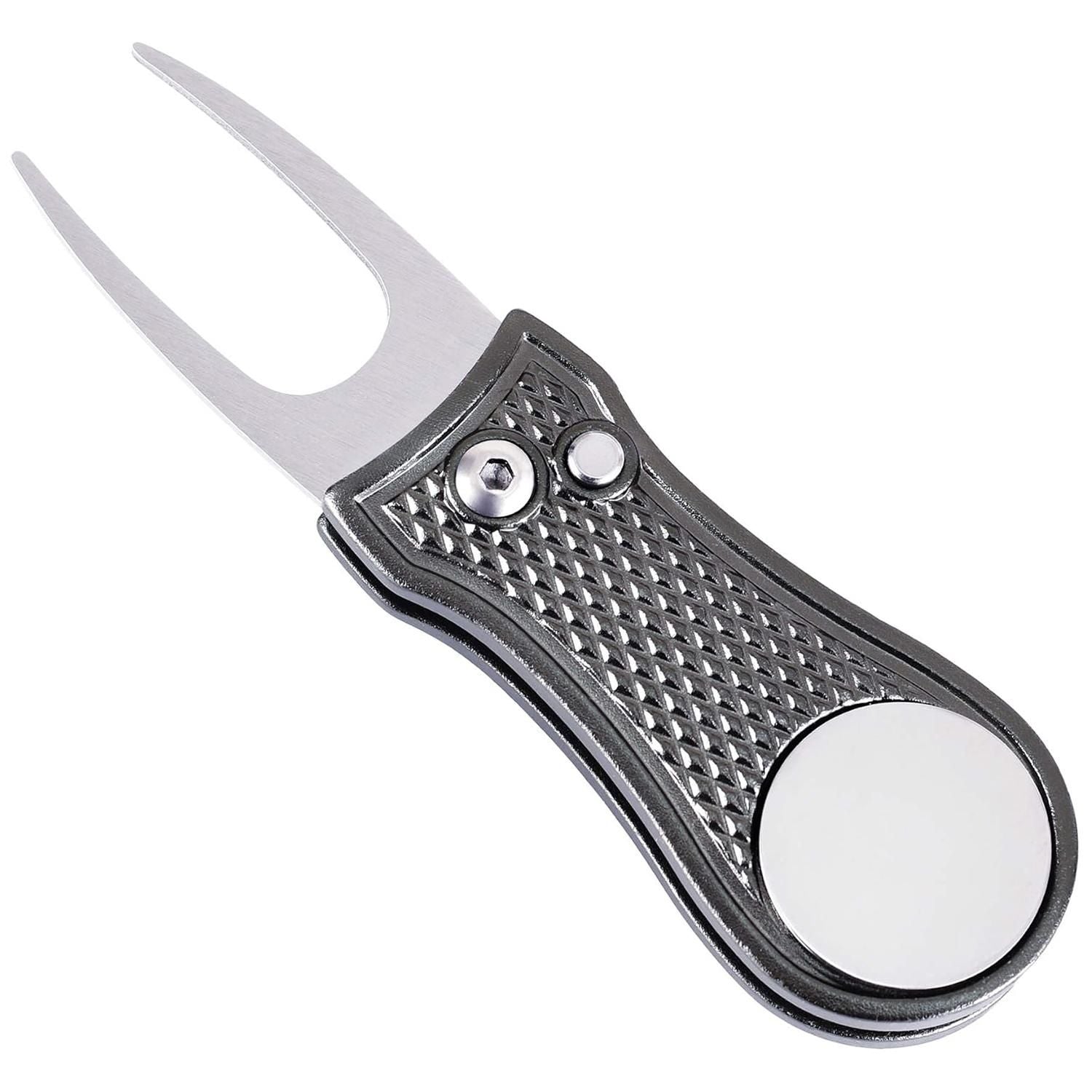 Stainless Steel Golf Green Fork Turf Repair Tool for Lawn Care and Divot Maintenance - Silver