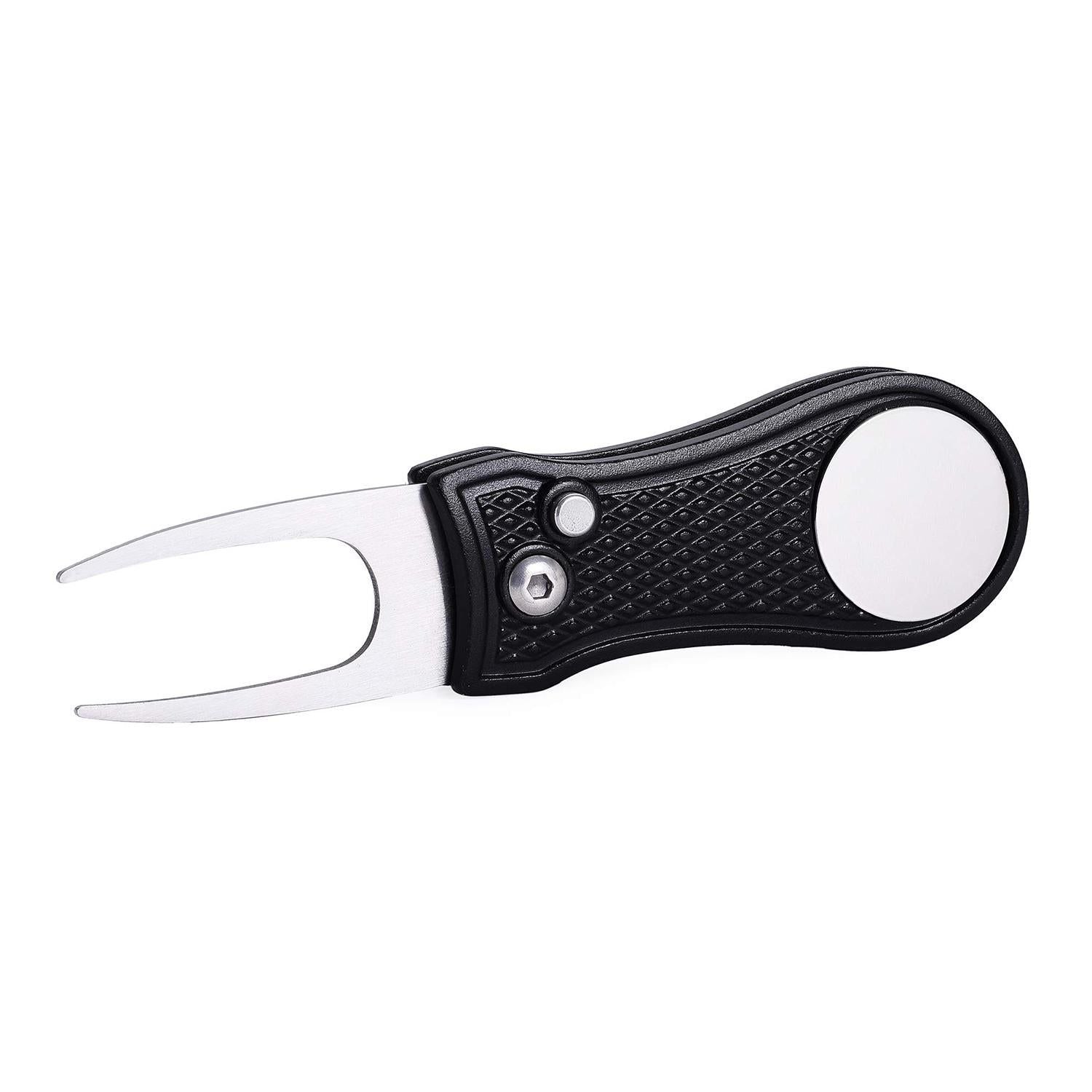 Stainless Steel Golf Green Fork Turf Repair Tool for Lawn Care and Divot Maintenance - Black