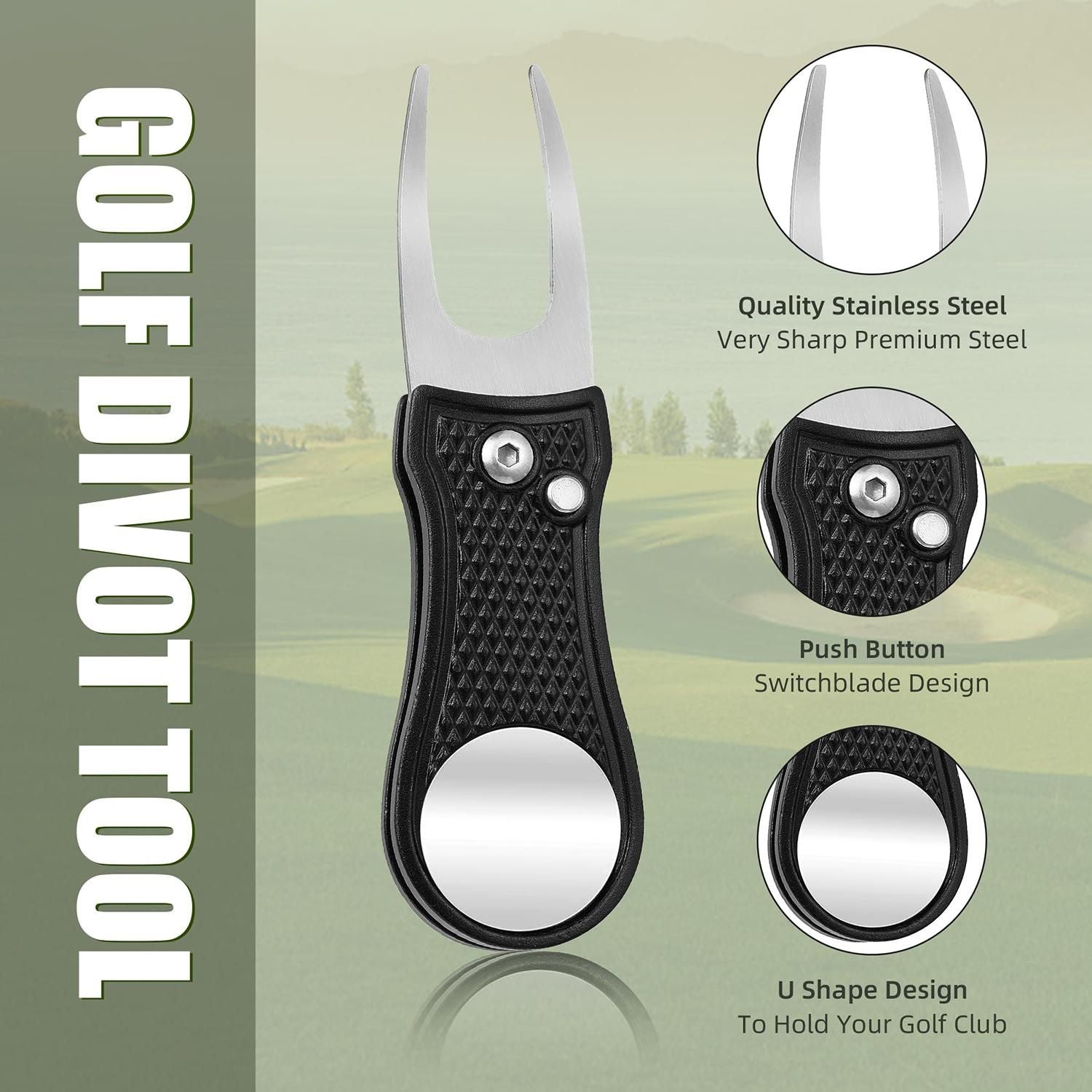 Stainless Steel Golf Green Fork Turf Repair Tool for Lawn Care and Divot Maintenance - Green