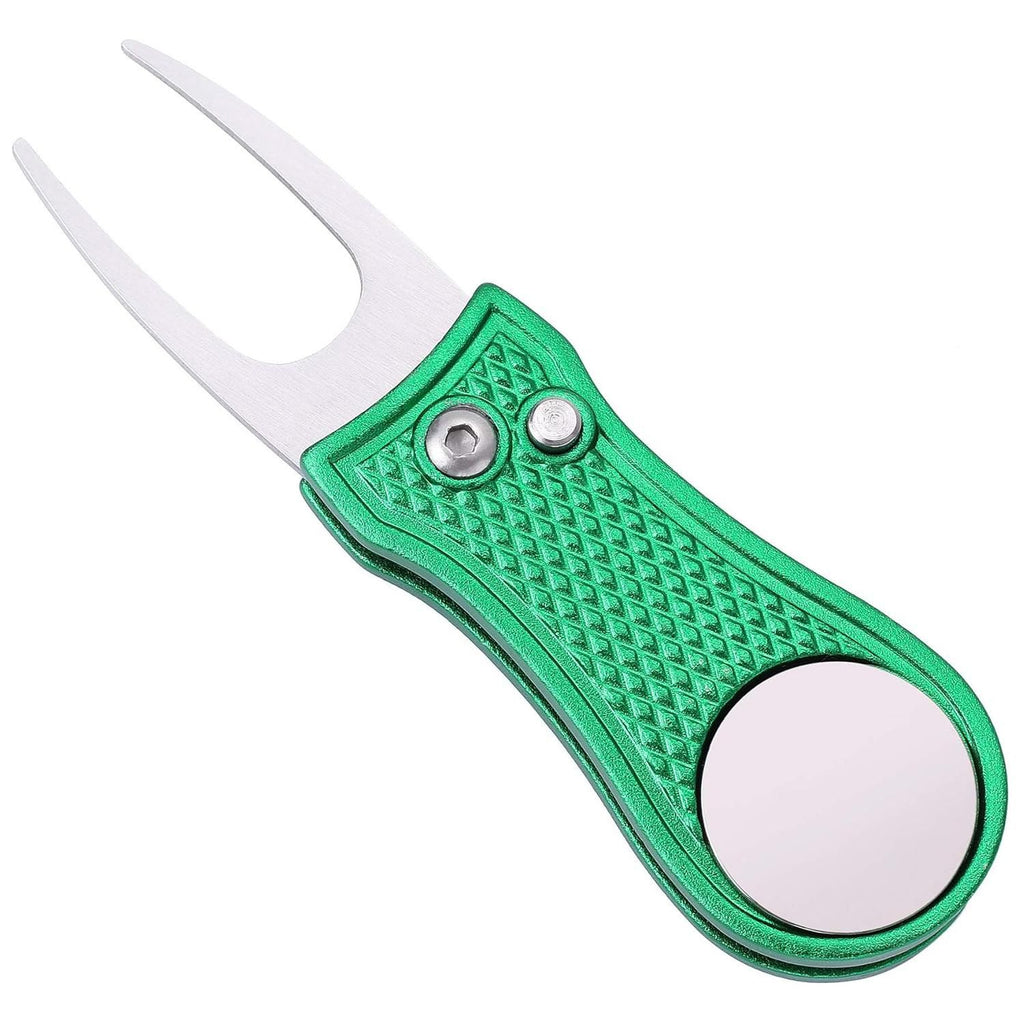 Stainless Steel Golf Green Fork Turf Repair Tool for Lawn Care and Divot Maintenance - Light Green