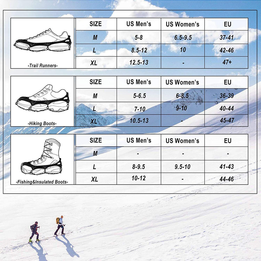 24 Spikes Crampons for Shoes, Anti Slip Ice Cleats for Shoes and Boots, Traction Ice Snow Grip with Stainless Steel Spikes and Silicone Men Women for Hiking, Walking, Climbing, Jogging,Fishing - L