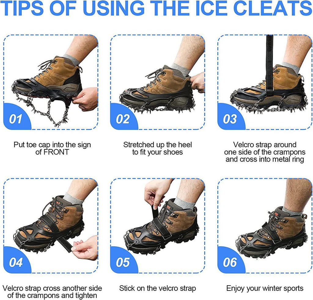 24 Spikes Crampons for Shoes, Anti Slip Ice Cleats for Shoes and Boots, Traction Ice Snow Grip with Stainless Steel Spikes and Silicone Men Women for Hiking, Walking, Climbing, Jogging,Fishing - XL