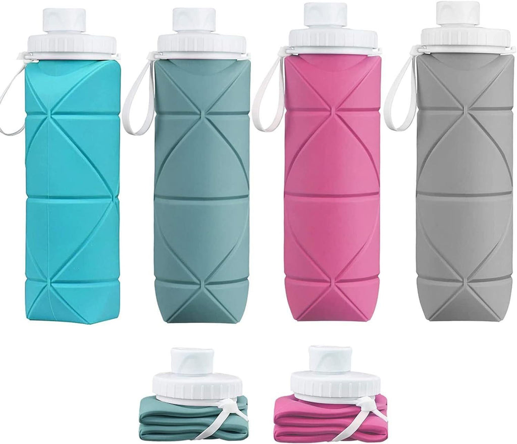 Foldable Collapsible Water Bottle Silicone Leak-proof Reusable for Gym Camping Hiking Travel Sports-Pink