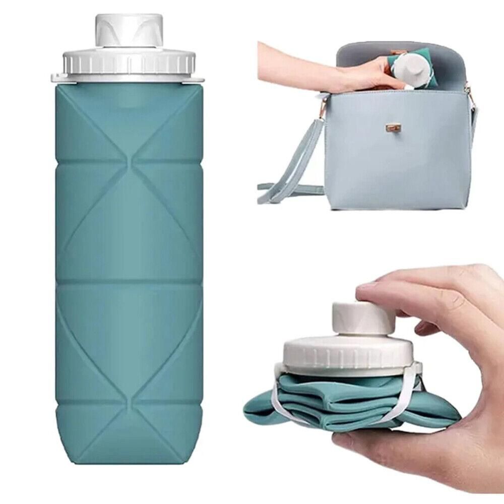Foldable Collapsible Water Bottle Silicone Leak-proof Reusable for Gym Camping Hiking Travel Sports-Grey