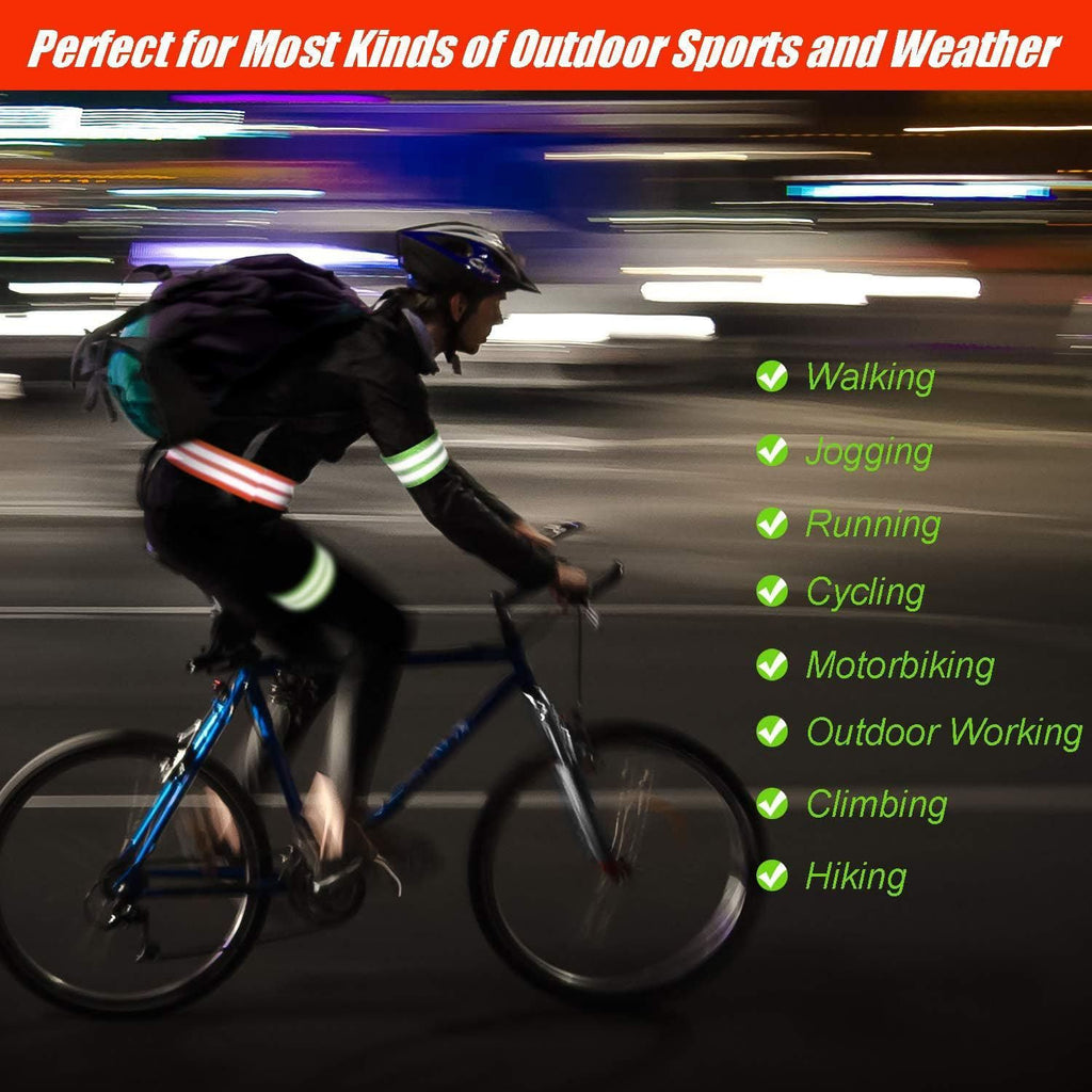 16 PCS Reflective Bands Reflector Bands for Wrist, Arm, Ankle, Leg,Reflector Tape Straps for Night Walking, Cycling and Running-(Orange+Green)
