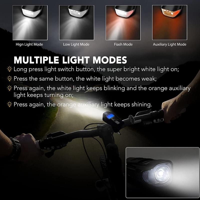 Bike Light Set Speedometer LED Bike Lights Horn LCD USB Bike Tail Light Black